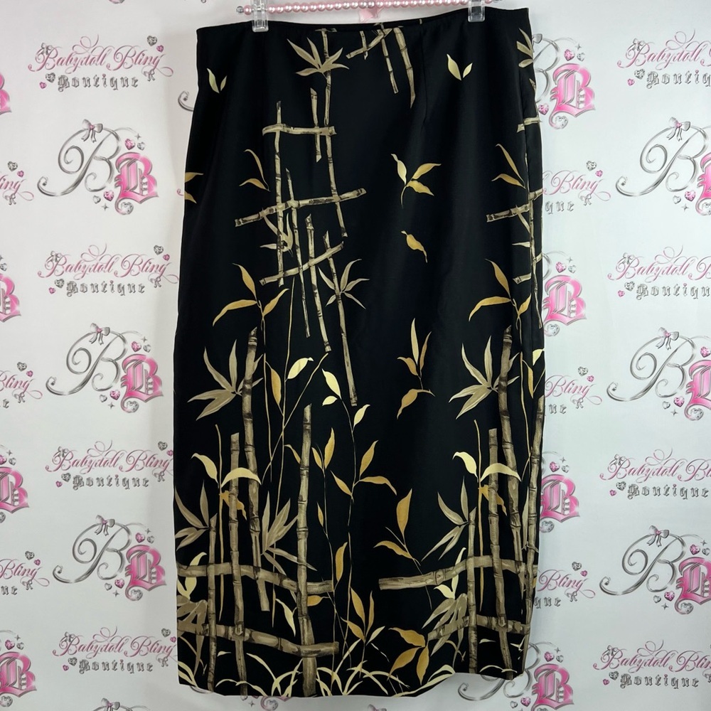 Jessica skirt bamboo sticks tropical Black and Gold Bamboo Pencil Skirt